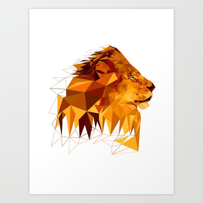 Geometric Lion Wild Animals Big Cat Low Poly Art Brown And Yellow Art Print By Peraboom
