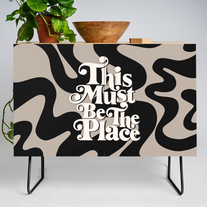 This Must Be The Place - 70s, Vintage, Retro, Abstract Pattern (Black & Beige) Credenza
