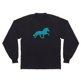 Icelandic horses in action, tolting petrol and white  Long Sleeve T-shirt