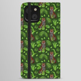  seamless pattern with sitting brown tigers and tropical vegetation iPhone Wallet Case