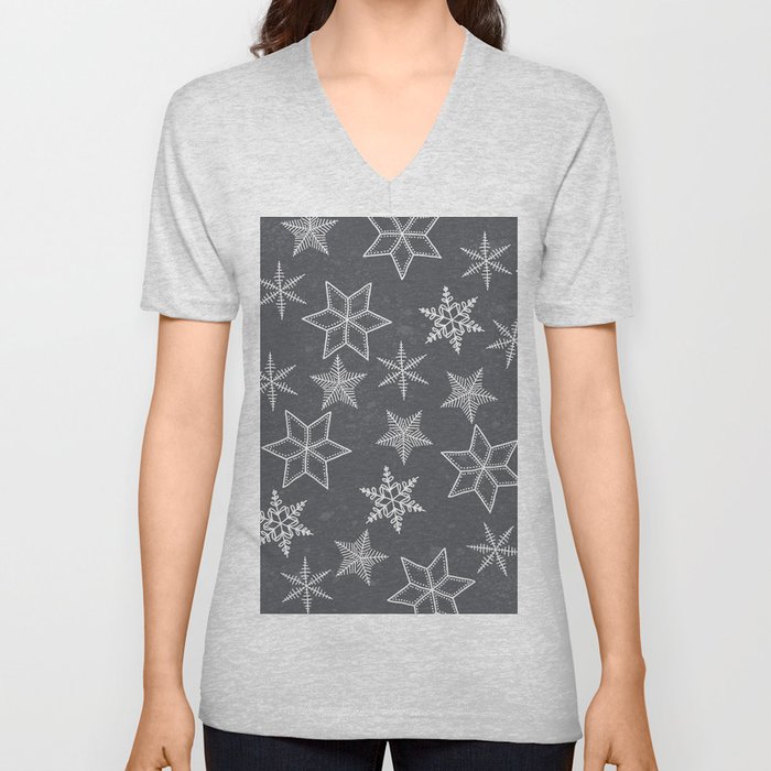 Snowflakes on grey background V Neck T Shirt