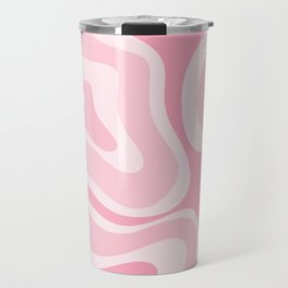 Modern Retro Liquid Swirl Abstract in Pretty Pastel Pink Travel Mug