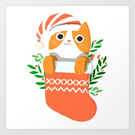 Cat In Christmas Sock Art Print