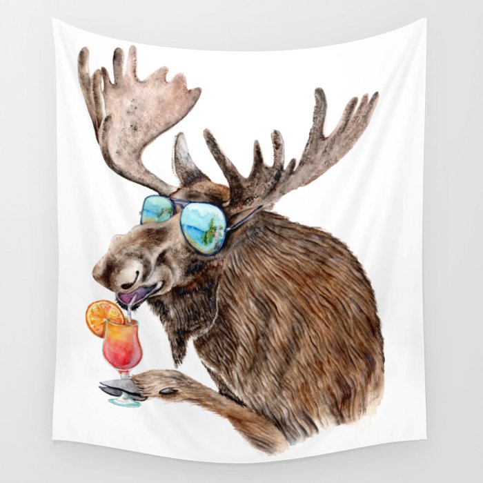 Moose on Vacation Wall Tapestry