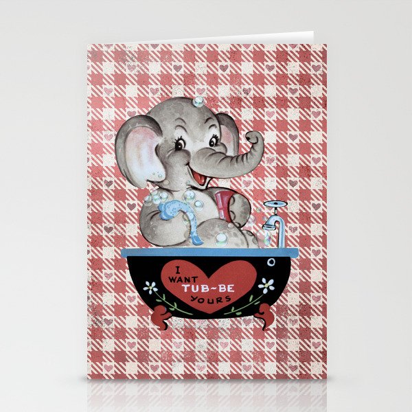 Cheesy Vintage Retro Valentine's Day Elephant In Bath Tub Stationery Cards
