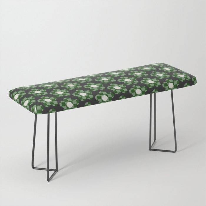 Green Retro Floral Checkerboard Pattern Bench