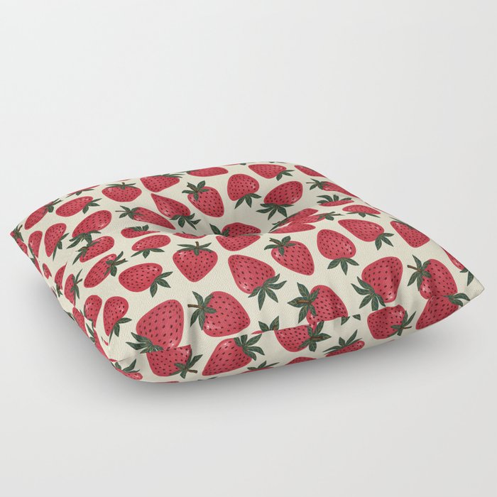 Hand Drawn Vintage Strawberry Pattern Floor Pillow