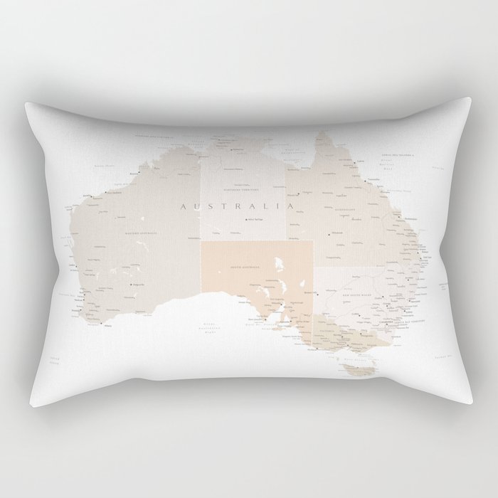 Map of Australia with cities in beige and light brown Rectangular Pillow