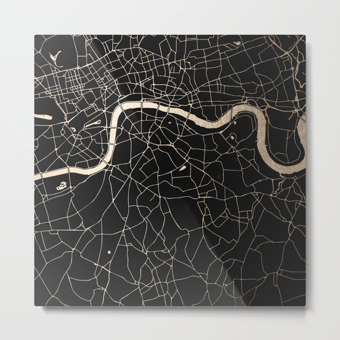 London Black on Gold Street Map II Metal Print