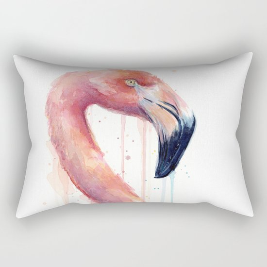 Watercolor Pink Flamingo Illustration | Facing Right Rectangular Pillow