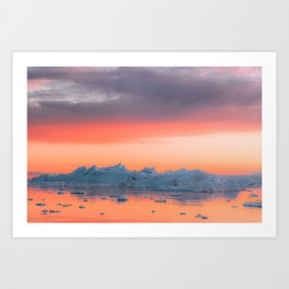 Iceberg In A Orange Sunset Sky Art Print
