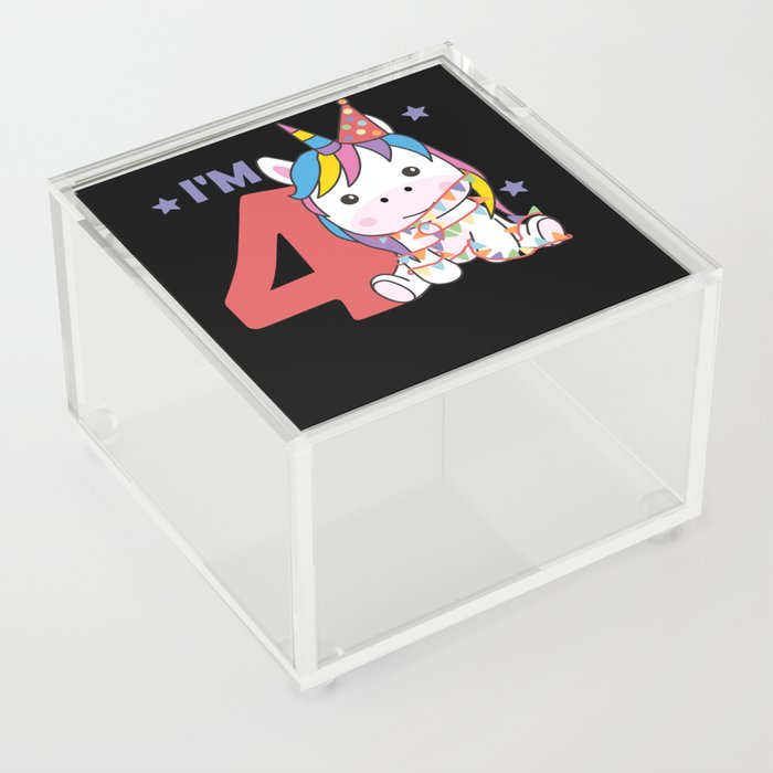 Unicorn For The Fourth Birthday For Children 4 Acrylic Box