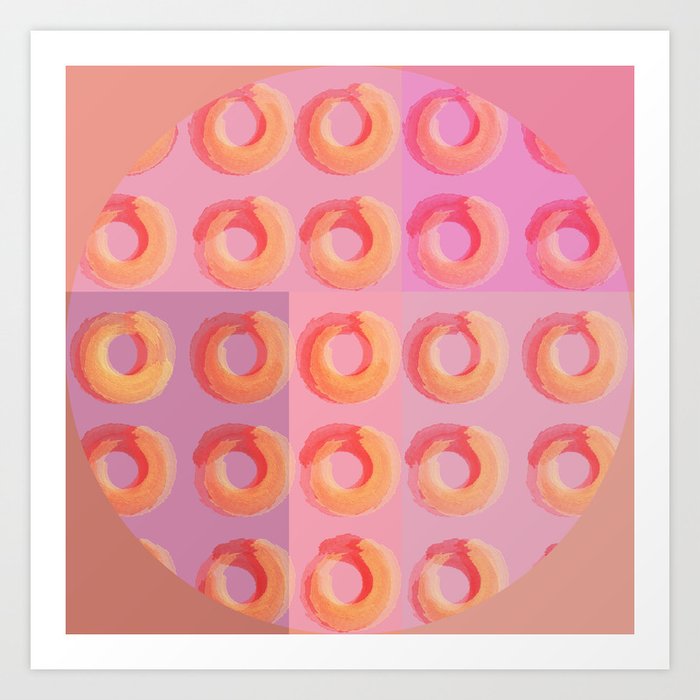 MultiColor Donuts - Donut Shaped Design In Orange Pink and Peach Tones Art Print