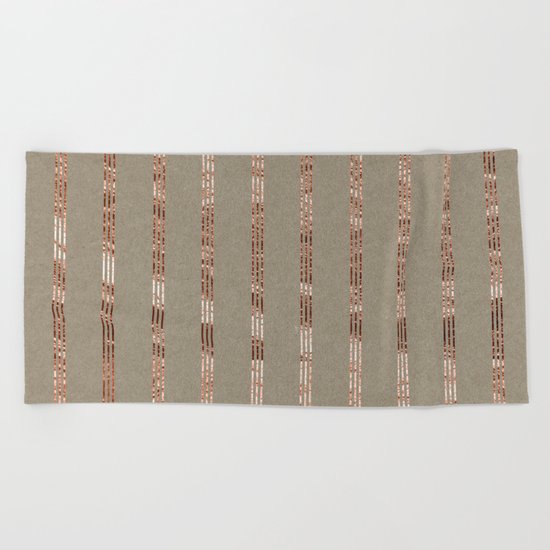 Rose gold stripes on natural grain Beach Towel