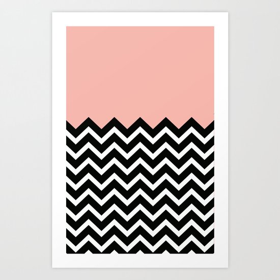 Peach Black White Chevron Pattern Art Print