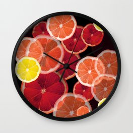 ABSTRACT MIXED CITRUS FRUIT SLICES ON BLACK ART Wall Clock