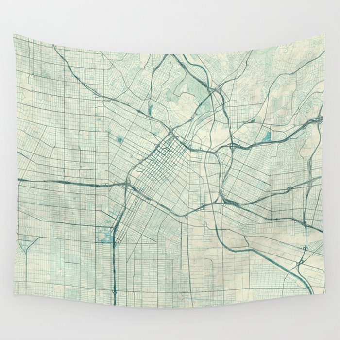 Los Angeles Map Blue Vintage Wall Tapestry