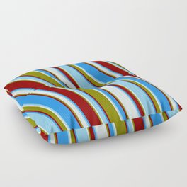[ Thumbnail: Vibrant Blue, Light Sky Blue, Light Cyan, Green & Dark Red Colored Lined/Striped Pattern Floor Pillow ]