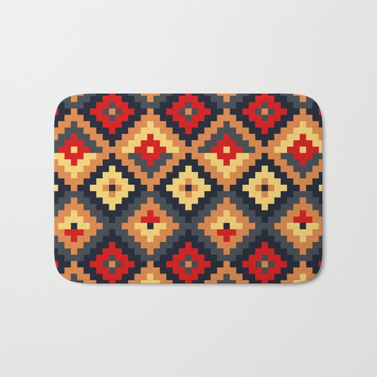 Aztec pattern-red, brown, nude, blue Bath Mat