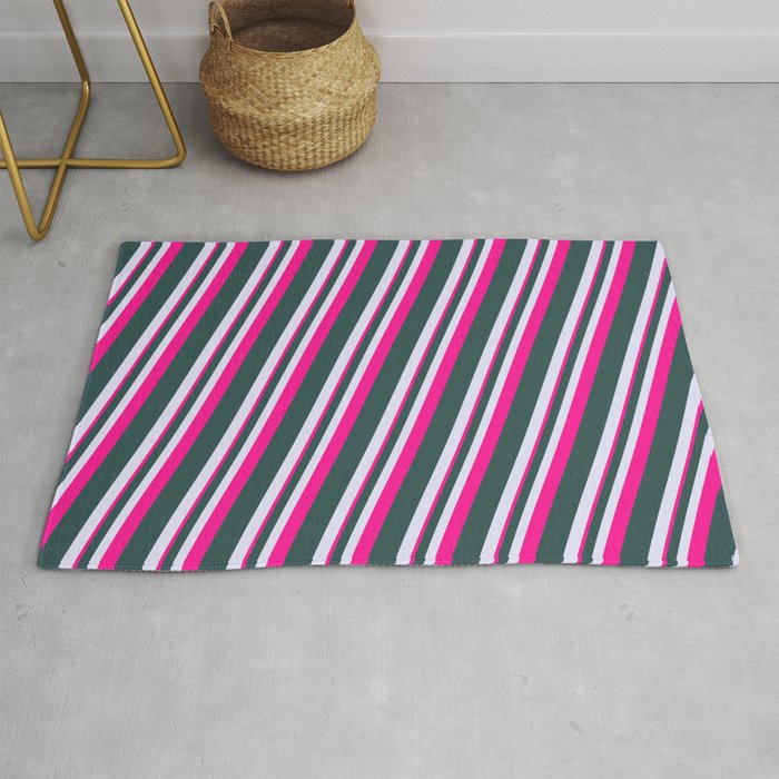 Dark Slate Gray, Lavender & Deep Pink Colored Lines/Stripes Pattern Rug