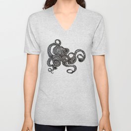 Barnacle Octopus in Black V Neck T Shirt