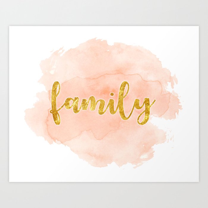 Family - Pink and Gold Watercolor Art Print by The Swimming Owl | Society6
