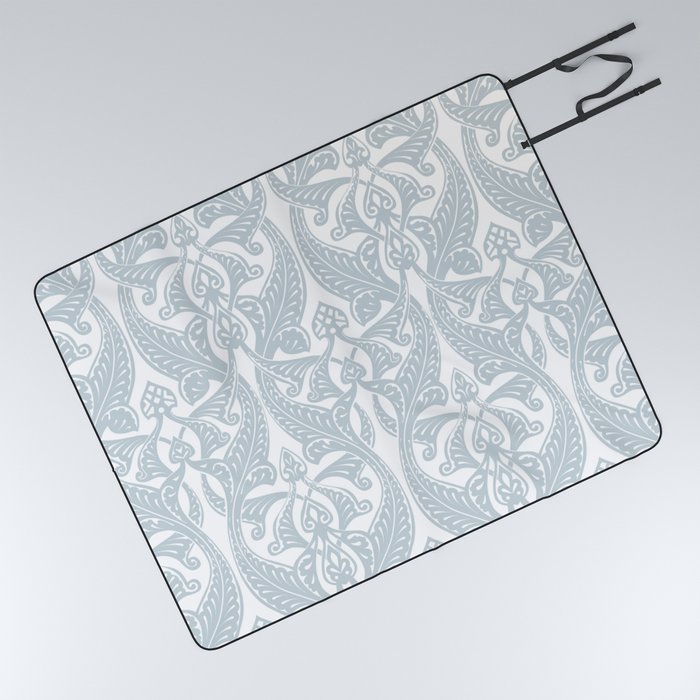 Art Nouveau Silver Grey & White Pattern Picnic Blanket