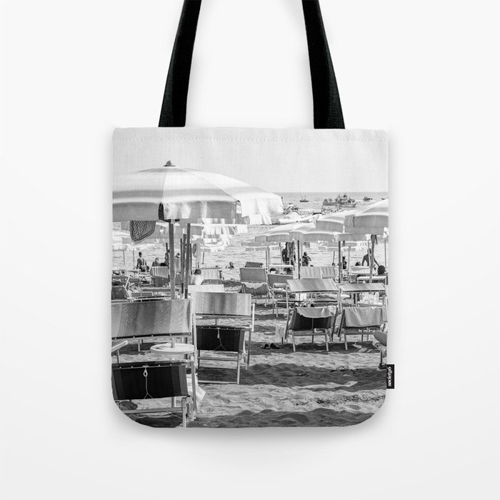 Beach Day in Positano | Amalfi Coast in Black and White Art Print | Summer in Italy Travel Photography Tote Bag