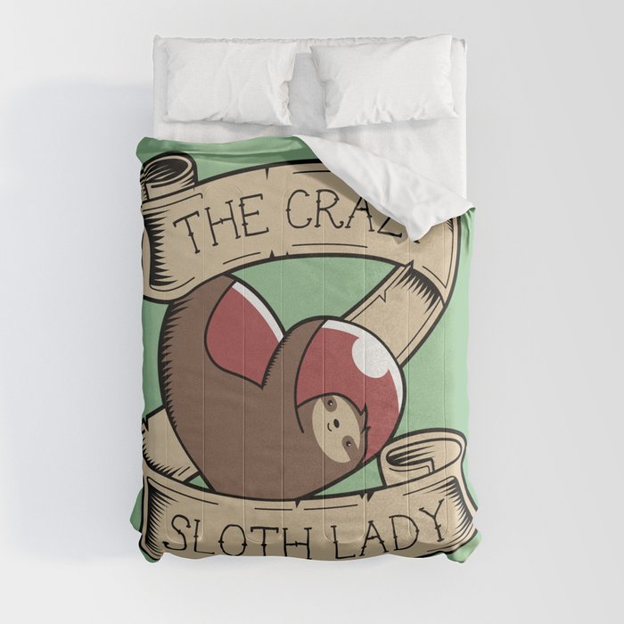 Crazy Sloth Lady Tattoo Comforter