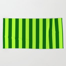 [ Thumbnail: Dark Green & Light Green Colored Stripes/Lines Pattern Beach Towel ]