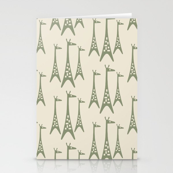 Green and Beige Giraffe Stationery Cards