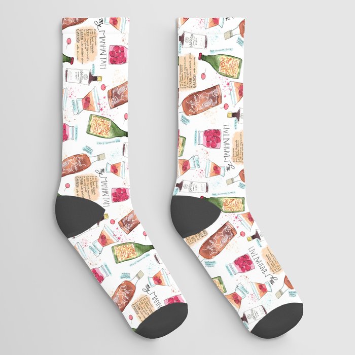 My Manhattan with Bourbon Cocktail Recipe Illustration Socks