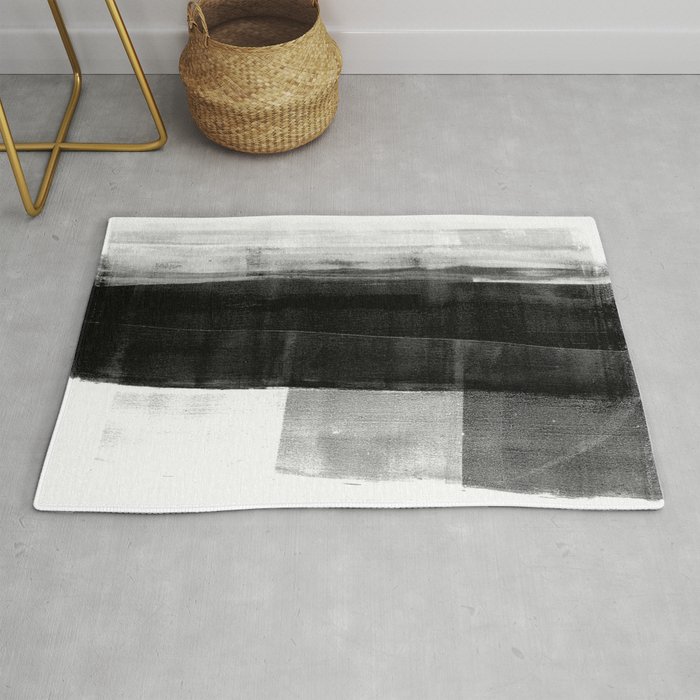 Monolith - Black and White Minimalist Abstract Monotype Rug