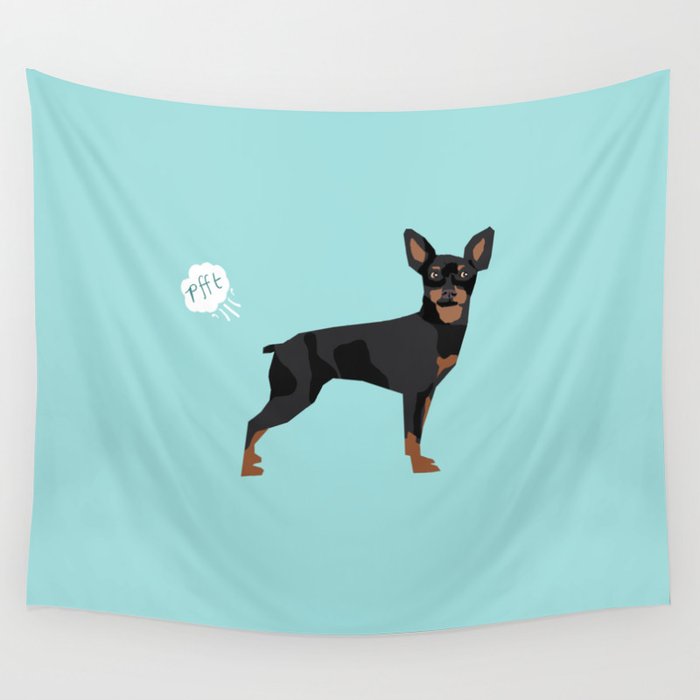 min pin miniature doberman pinscher farting dog cute funny dog gifts pure breed dogs Wall Tapestry by PetFriendly Society6