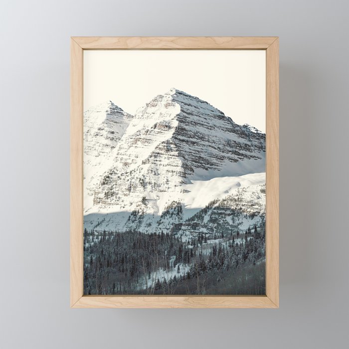 Maroon Bells Mountains in Black and White Framed Mini Art Print