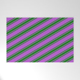 [ Thumbnail: Orchid and Green Colored Lined/Striped Pattern Welcome Mat ]