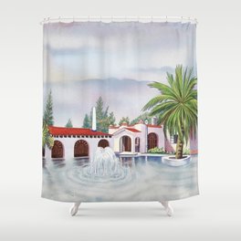 'Hacienda con fuente' landscape portrait by Antonio Ruiz Shower Curtain