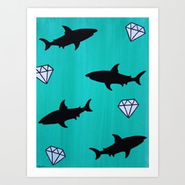 Diamond Sharks Art Print