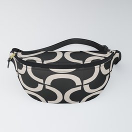 Mid Century Modern Abstract Arc Pattern 625 Black and Linen White Fanny Pack