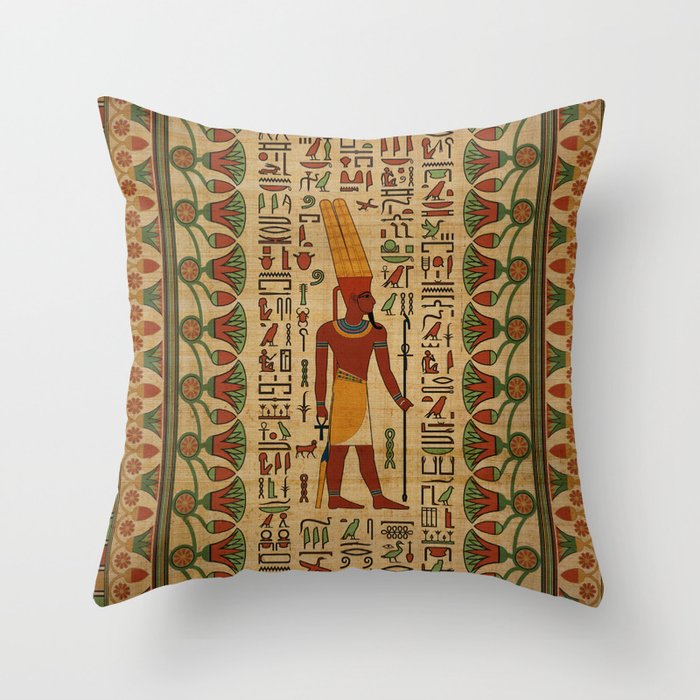 Egyptian Amun Ra - Amun Re Ornament on papyrus Throw Pillow