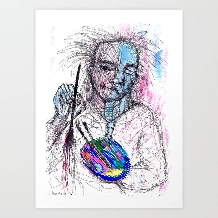 Portraying and playing with the brush Art Print