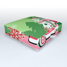 Christmas Candy Cane Caravan  Outdoor Floor Cushion | Camping, Airstream, Celebrate, Trailer, Snow, Graphicdesign, Rv, Kids, Snowflakes, Red 