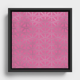 Triangles Metallic Silver and Pink Pattern Framed Canvas