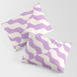 Retro Wavy Abstract Swirl Lines in Lavender Purple & White Pillow Sham