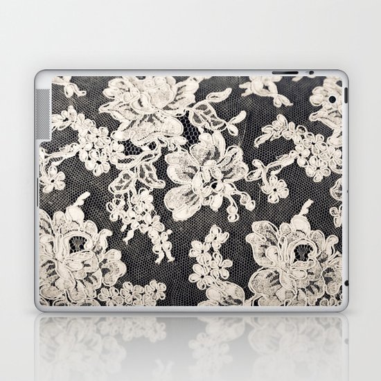 black and white lace- Photograph of vintage lace Laptop & iPad Skin