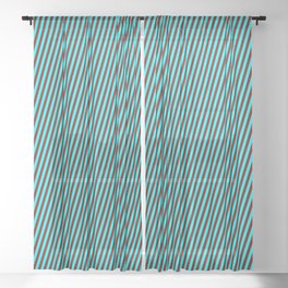 [ Thumbnail: Aqua & Maroon Colored Stripes Pattern Sheer Curtain ]