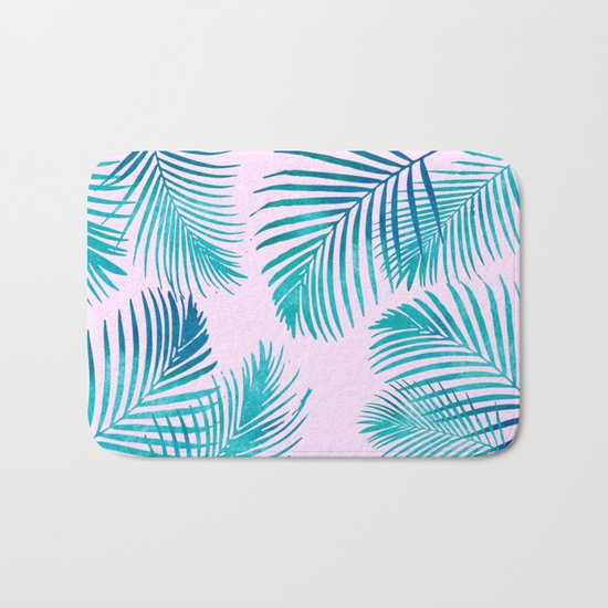 Palm Leaves on Pink Bath Mat