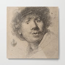 Self-Portrait in a Cap, Open-Mouthed Metal Print | Classicalart, Baroque, Rembrandt, Dutchgoldenage, Fancy, Fineart, Traditionalart, Rembrandtvanrijn, Elegant, Drawing 