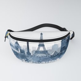 Paris City Skyline Watercolor Blue by zouzounioart Fanny Pack