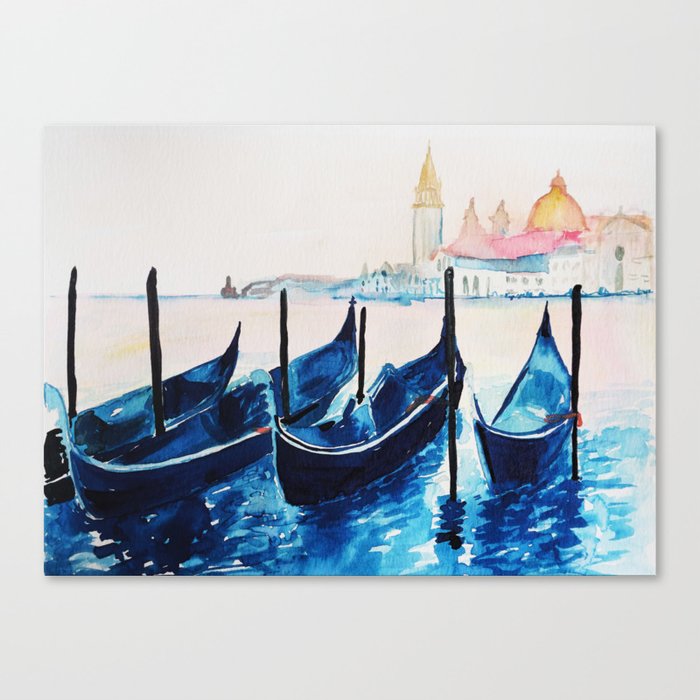 Venice Italy, blue gondolas Canvas Print